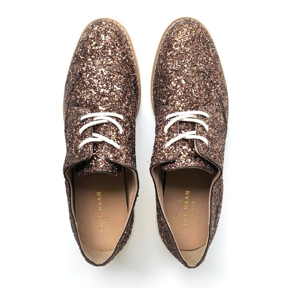 Cole Haan Grande OS Gold Metallic Sparkle Loafer Oxford Sneaker - Picture 2 of 10